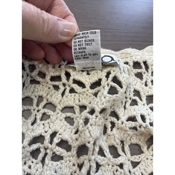 Vintage Sweater Vest Crochet Knit Boho Cream Silk blend-Small - Picture 4 of 10